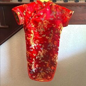 XIUZHEN Elegant Red Dragon Kids Size 12 Kinono Silky Girls Chinese Asian Dress